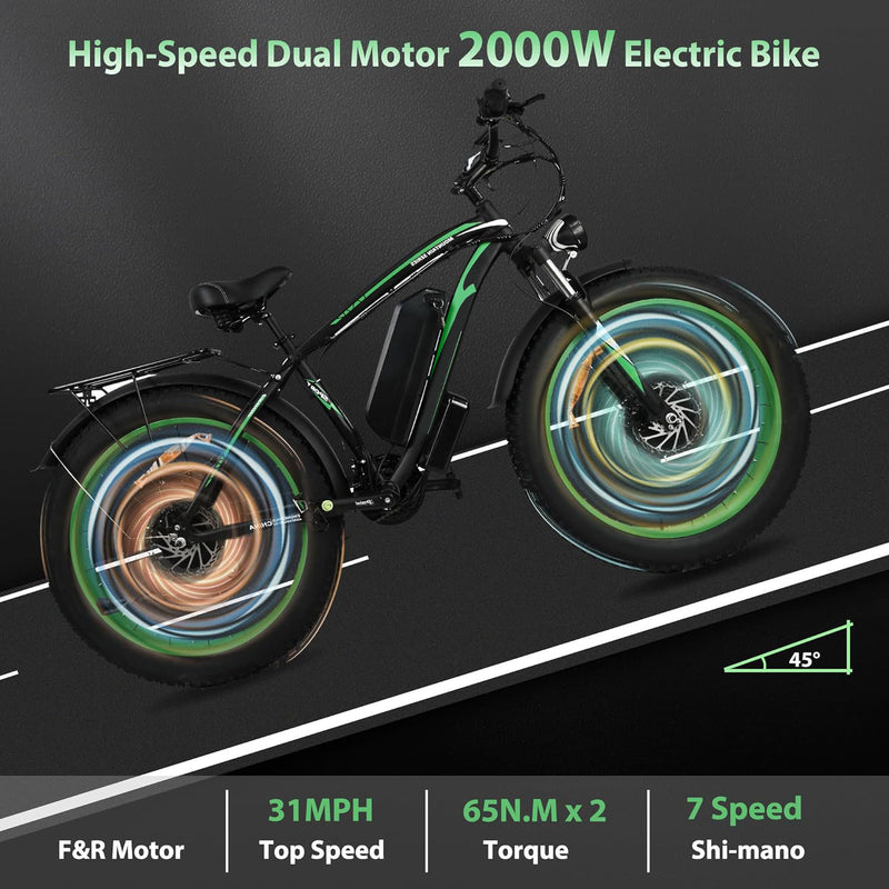 Khaki Electric Bike Adults 2000W - Electric Bike With 26 Inches Fat Tire 20AH Removable Battery, 21 Speed For Electric Mountain Ebike US only