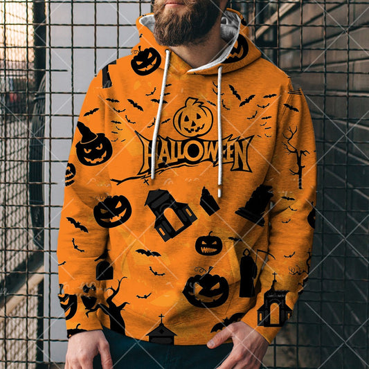 Pull imprimé de la série tête de citrouille d'Halloween à la mode