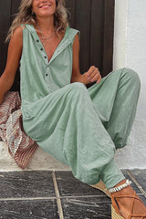 Hot Selling Button Up Hooded Sleeveless Pants In Stock Jumpsuit And Baggy Pants