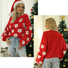 Pull de noël femmes mignon dessin animé Santa imprimer pull en tricot hauts d'hiver