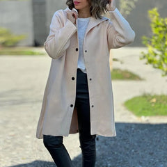 Autumn And Winter New Hooded Long Sleeve Solid Color Woolen Coat