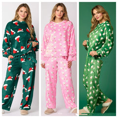 2023 Casual Flannel Pajama Sets For Women 2 Piece Cute Long Sleeve Matching Lounge Shirts Sets Santa Claus Pajamas Homewear
