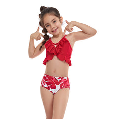 Girls' Small Ruffled Split Swimsuit