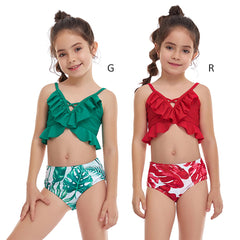 Girls' Small Ruffled Split Swimsuit