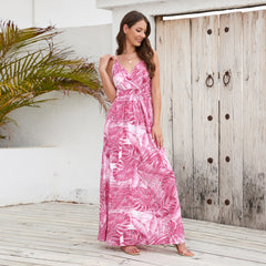 Robe longue à fleurs, robe d'été, balançoire, vacances, plage