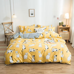 Cover Set Bed Cotton Quilt Bedsheet Bedding Duvet Fitted