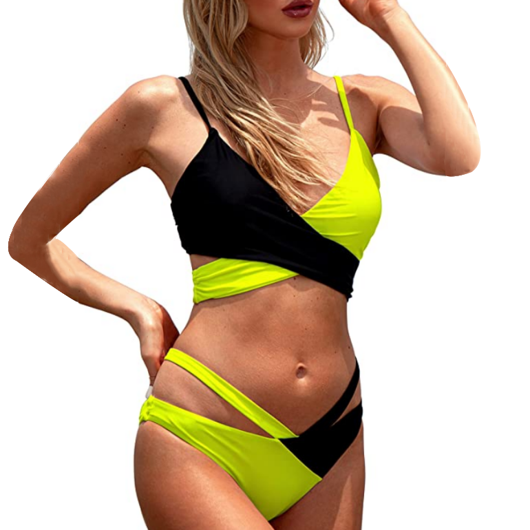 Ladies Bikini Set Cross Color Matching Slim Swimsuit Woman Summer Beach Swimwear Female Bodycon Beachwear