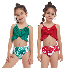 Girls' Small Ruffled Split Swimsuit
