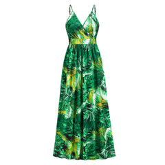 Robe longue à fleurs, robe d'été, balançoire, vacances, plage