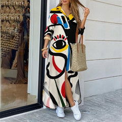 Fashion Long Sleeve Printed Lined Dress