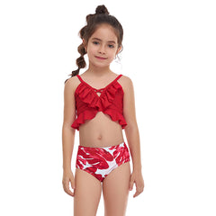 Girls' Small Ruffled Split Swimsuit