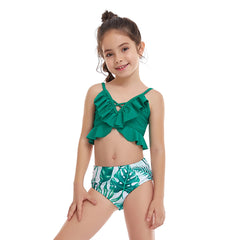 Girls' Small Ruffled Split Swimsuit