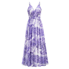 Robe longue à fleurs, robe d'été, balançoire, vacances, plage