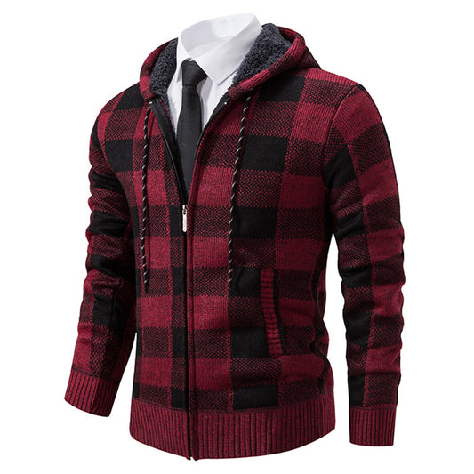 Men's Plaid Thickened Sweater Coat