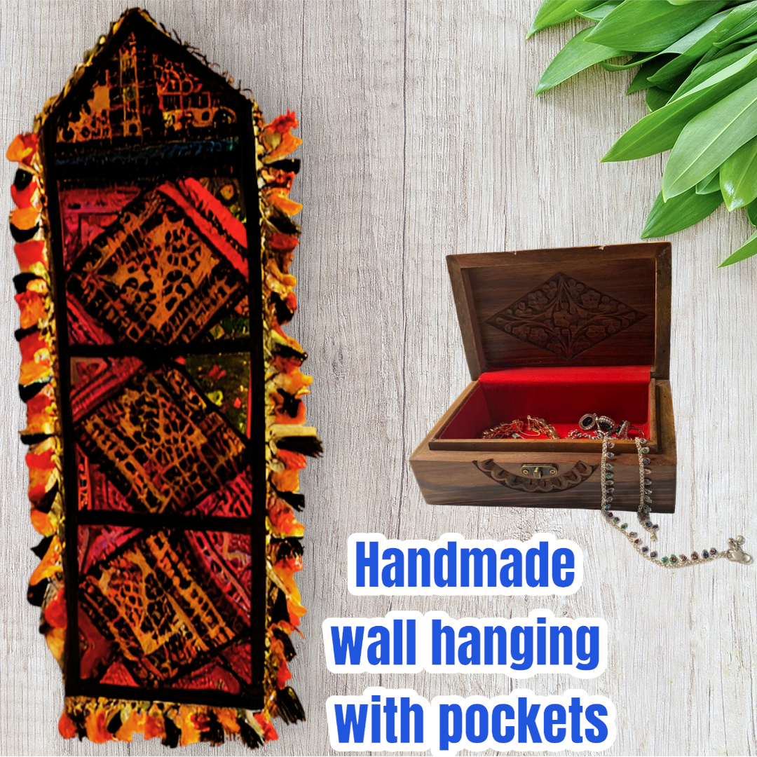 colourful handmade antique wall hanging traditional 3 pocket organizer