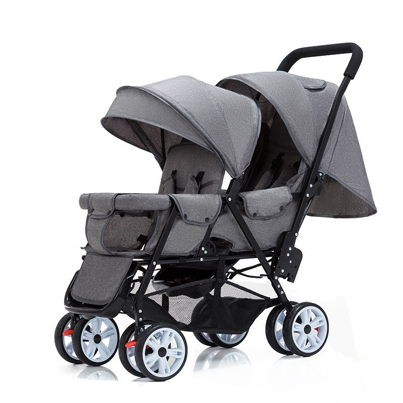 Stroller Children's Lightweight Baby Front And Rear Sitting Plus-sized Four-wheel Convenient Double Sitting Lying Folding Cart