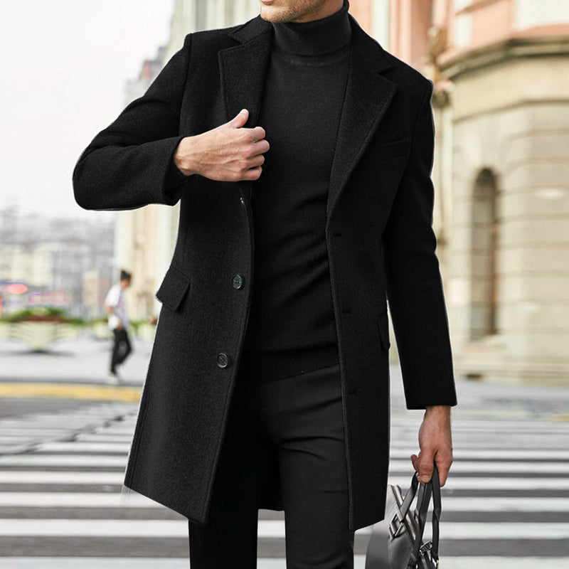 Men's Long Sleeved Woolen Coat