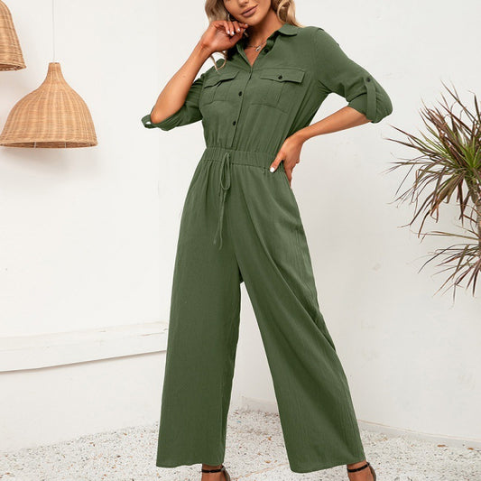 Single-breasted Long-sleeved Shirt Set With Double Pockets
