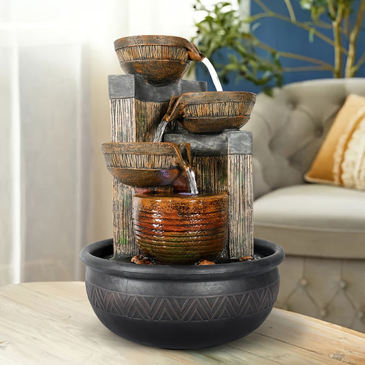 15.7" 4-Tier Indoor Tabletop Waterfall Fountain with LED Lights - Calming Sound for Home, Office & Bedroom Decor