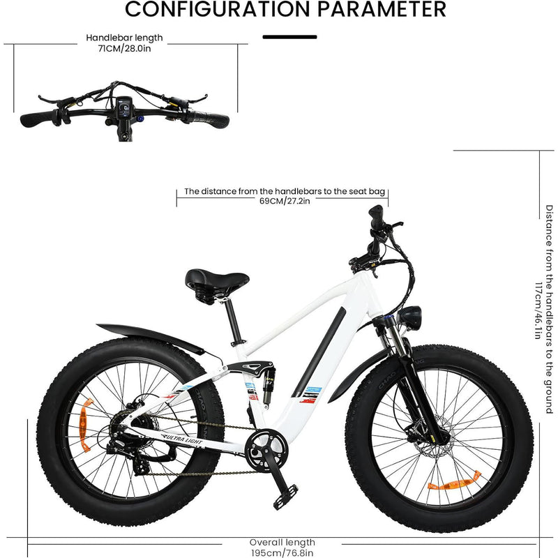 Electric Bike For Adults - 500W Motor 25MPH Speed Removable Battery 48V 12AH, 26 Inch Fat-Tire Electric Bicycle, 8 Speed Battery Powered Mountain Bicycle US only