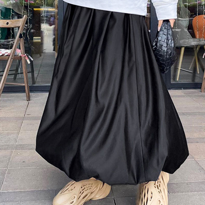 Niche Pettiskirt Temperament Commute French Lantern Dress High Waist Pure Color Midi Dress For Women