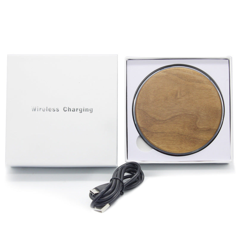 New Round Wooden Wireless Charger 15W Fast Charge Walnut Maple Wood Craft Gift Mobile Phone Wireless Fast Charger