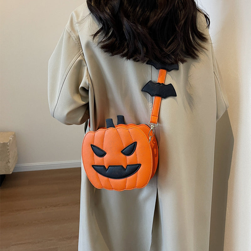 2023 Halloween Bags Funny Pumpkin Cartoon Shoulder Crossbody Bag With Bat Personalized Creative Female Bag
