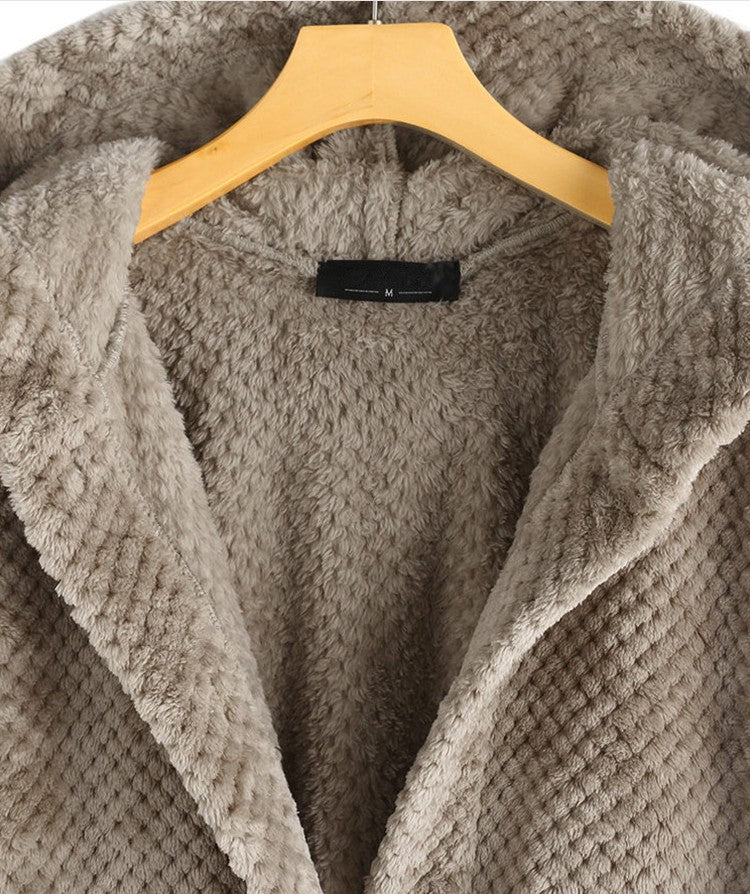 Women's Fashion Temperament Pure Color Hooded Double-sided Velvet Sweatshirt Coat