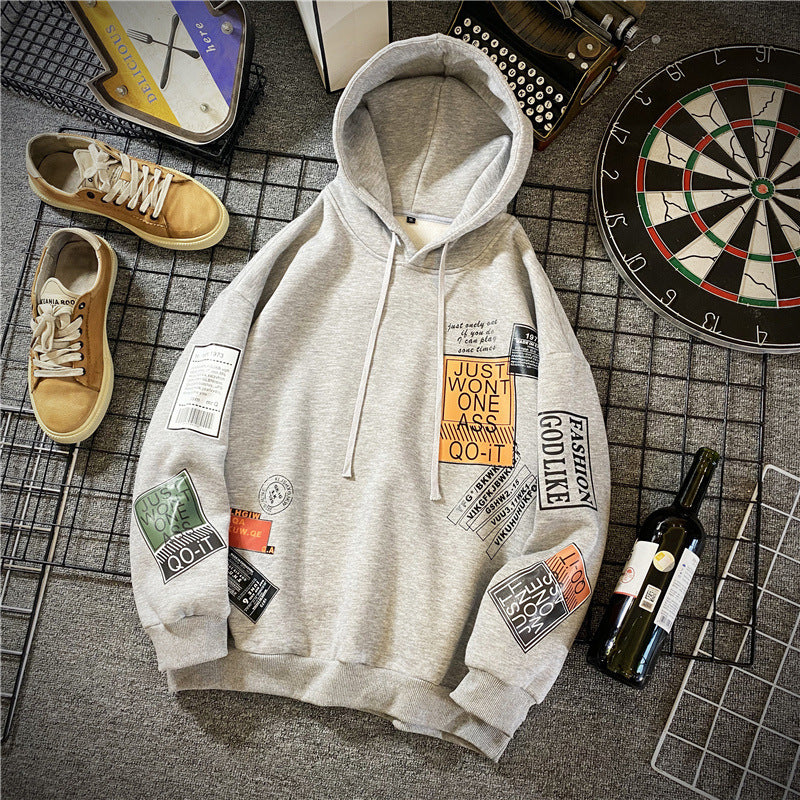 Spring & Autumn Lapel Hooded Printed Hoodie - Long Sleeve Cotton-Blend with 85% Polyester