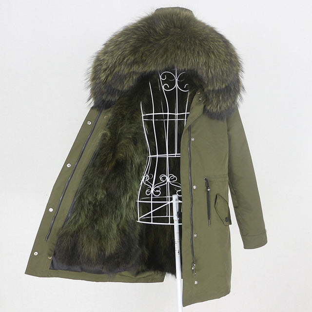Winter Jacket Women Real Fur Coat Long Parka Natural