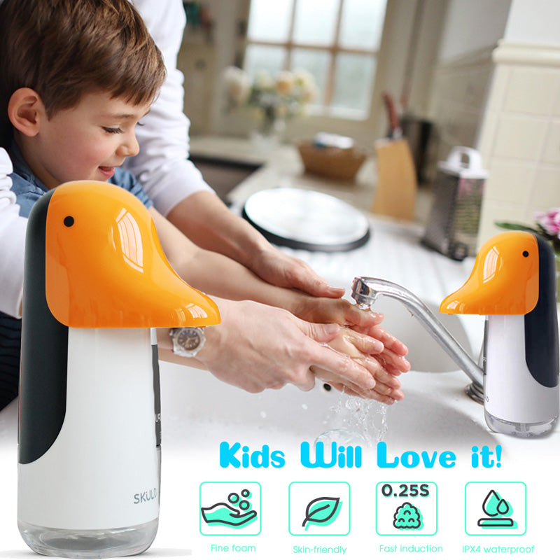 Distributeur automatique de savon pour les mains en mousse à Induction pour enfants, pingouin de dessin animé, Rechargeable par USB