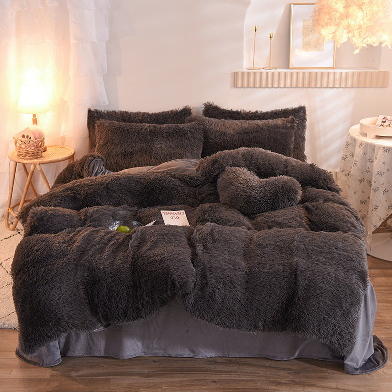 Luxury Thick Fleece Duvet Cover Queen King Winter Warm Bed Quilt Cover Pillowcase Fluffy Plush Shaggy Bedclothes Bedding Set Winter Body Keep Warm