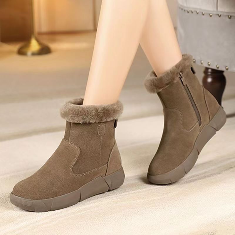 New Round Toe Flat Bottom Short Winter Fleece Lined Padded Warm Keeping Boots