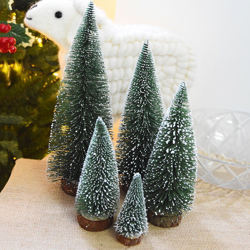 Mini sapin de noël avec aiguilles de pin, arbre de noël floqué avec plateau en cèdre blanc, petite décoration de table pour sapin de noël