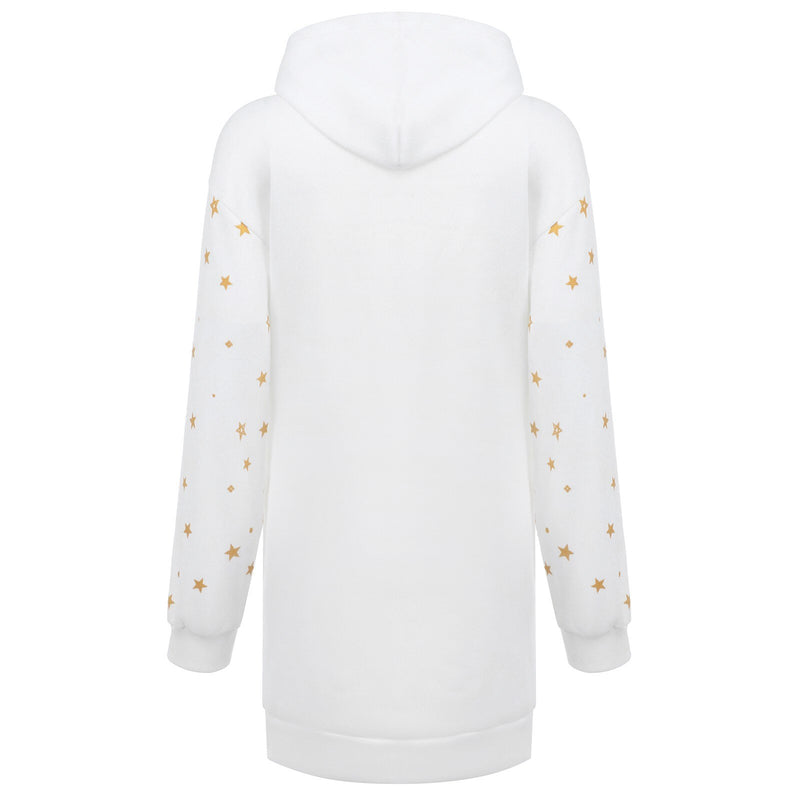 Christmas hot sale printed mid-length pocket hooded long-sleeved sweater