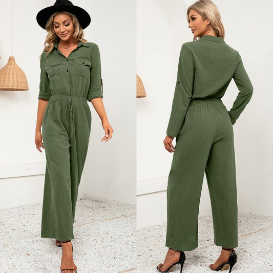 Single-breasted Long-sleeved Shirt Set With Double Pockets