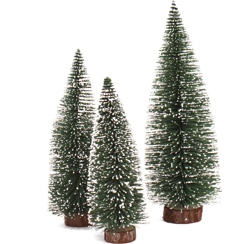 Mini sapin de noël avec aiguilles de pin, arbre de noël floqué avec plateau en cèdre blanc, petite décoration de table pour sapin de noël