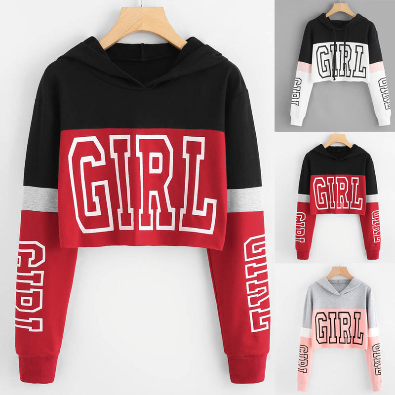 Crop Top Hoodie  Sweatshirt Hoodies Women Patchwork Lett