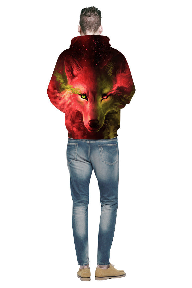 3D Digital Printing Men's Hoodie with Wolf Face - Stylish and Comfortable Sweater