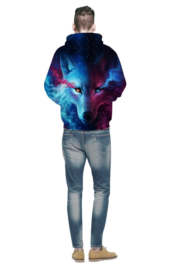 3D Digital Printing Men's Hoodie with Wolf Face - Stylish and Comfortable Sweater