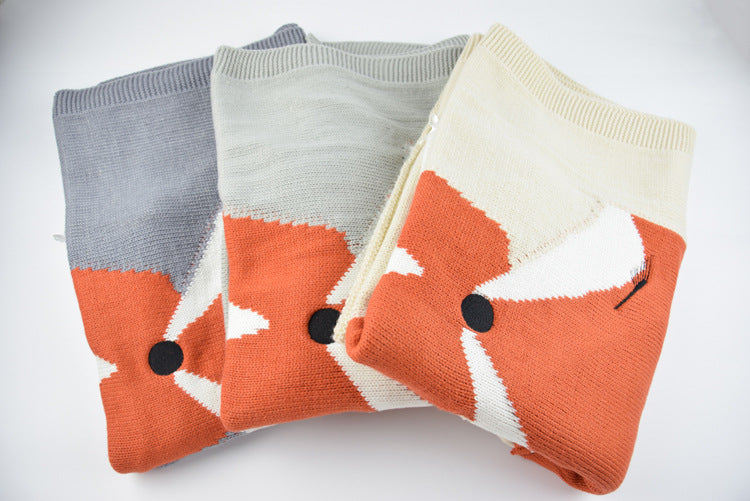 Fox Blanket Three-Dimensional Ear Blanket Children'S Knitted Blankets Beach Mat Baby Baby Holding Blanket