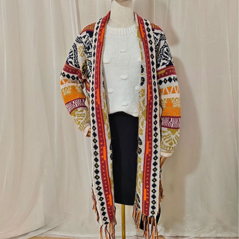 Autumn And Winter European And American Jacquard Retro Ethnic Style Women's Cardigan Version Loose Wool Cardigan