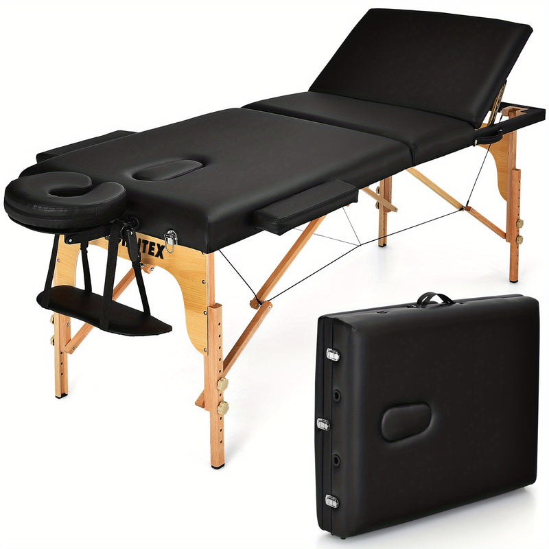 Giantex Portable Massage Table 3 Fold 84"L Adjustable Spa Bed w/Carry Case Black