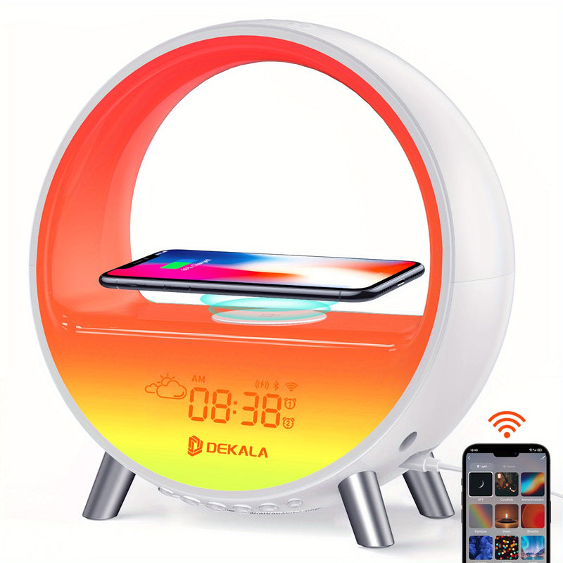 Dekala Upgraded Smart Arches Gradual Sunrise Alarm Clock with Wireless Charging BT Speaker White Noise Sleep Sound Machine with Night Light for Adults Touch/App/Button Control Work with Alexa