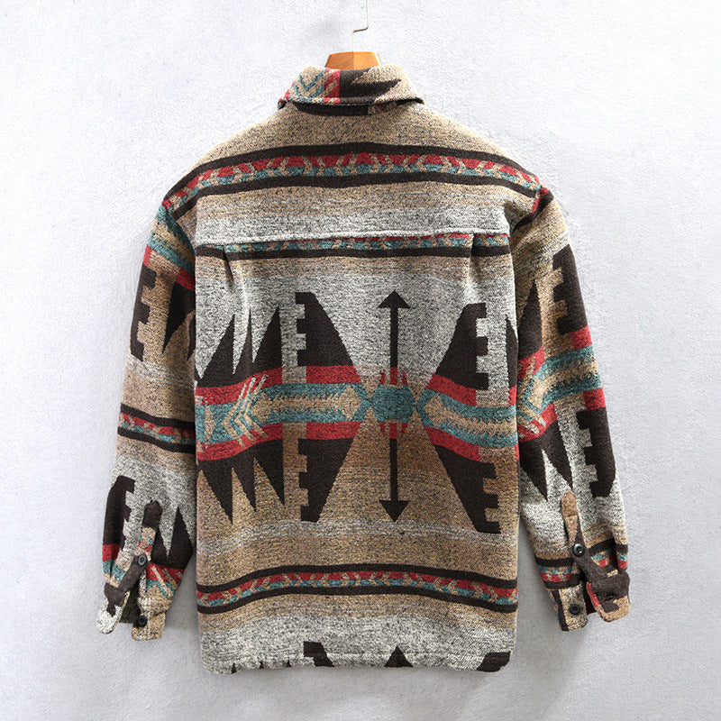 Autumn Winter Japanese Vintage Color Matching Woolen Casual Shirt Men's Coat