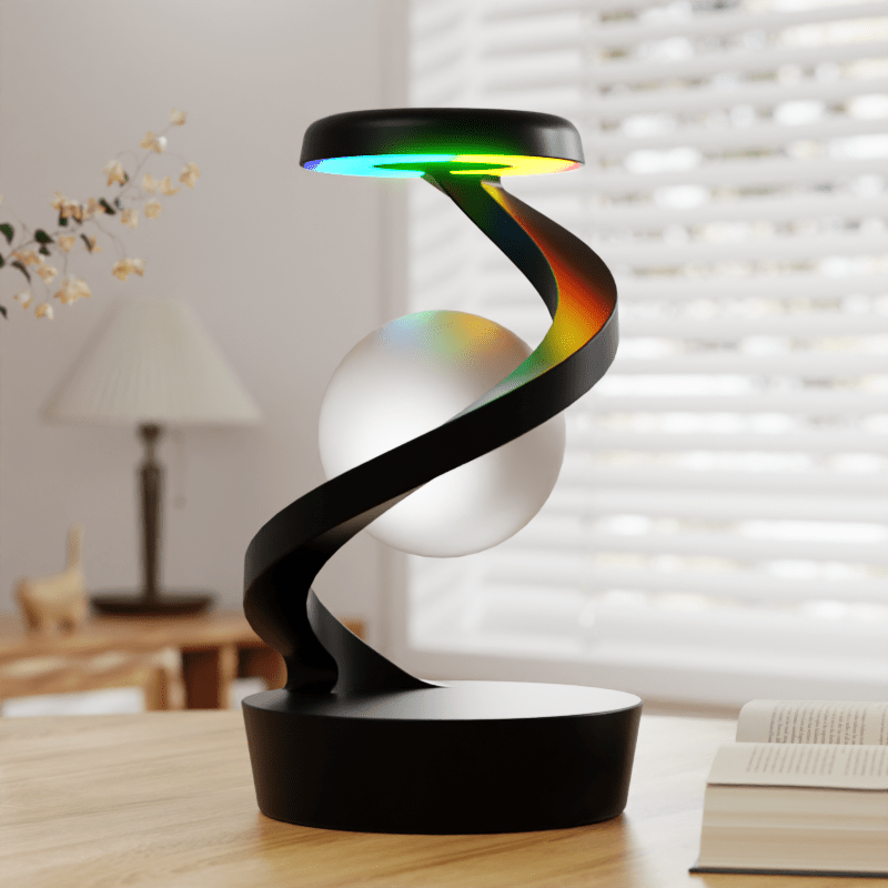 Suspended Rotating Light Ball Lamp with Mobile Phone Wireless Charging Function, Desktop Creative Levitating Night Light, Bedroom Bedside Atmosphere Light