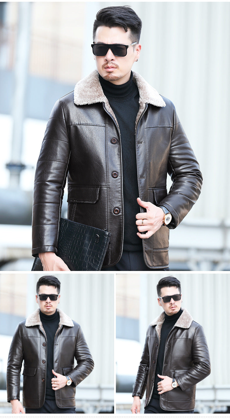 Winter Thickened Real Leather Down Jacket Men's Mid-length Coat