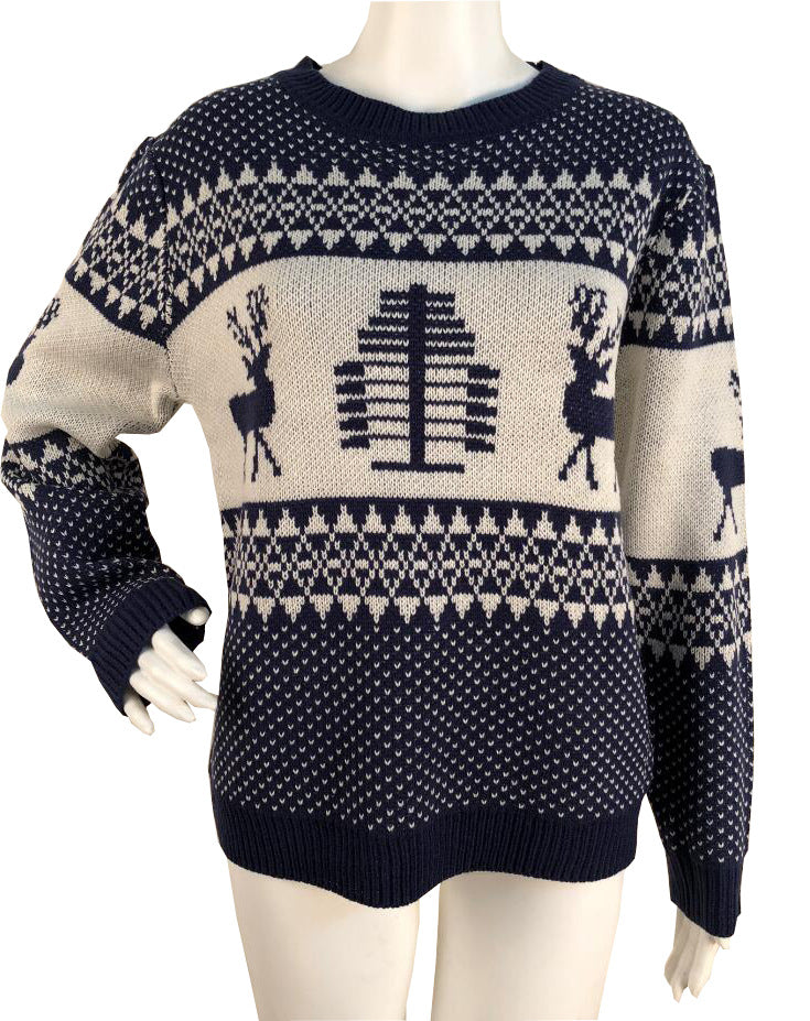 Christmas Sweater Cute Elk Geometric Print Knitted Sweater Woemen Winter Tops Clothes
