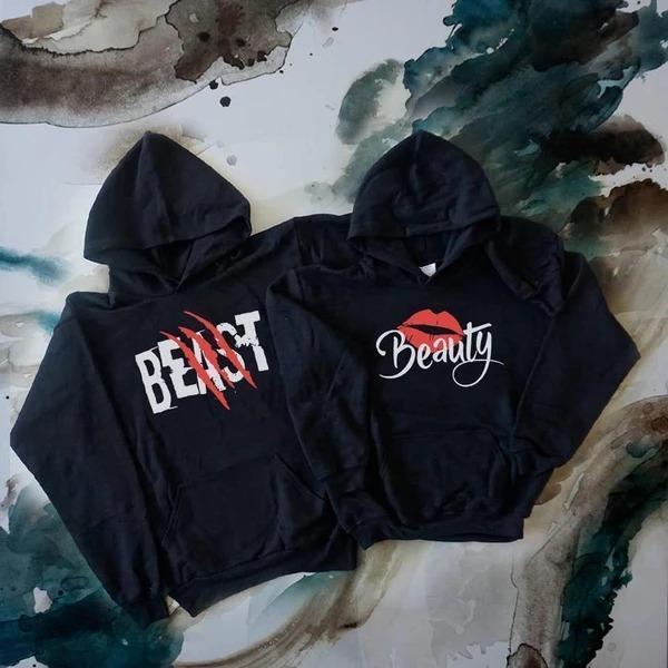 Beauty and Beast Printed Hooded Hoodie - Stylish Cotton-Blend for All Seasons