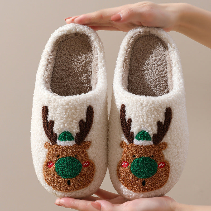 Winter Warm Home Christmas Elk Cotton Slippers